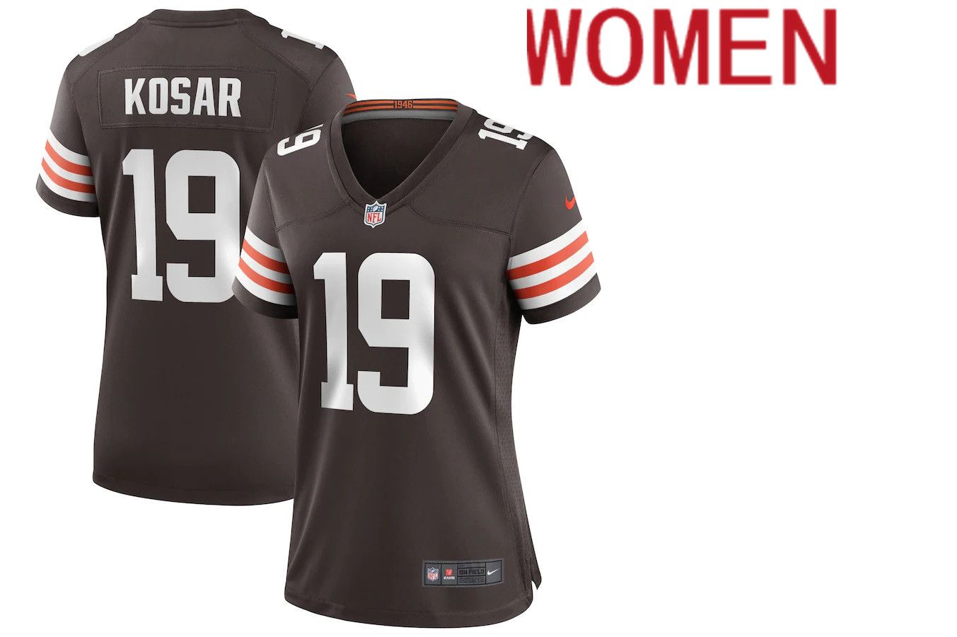 Women Cleveland Browns #19 Bernie Kosar Nike Brown Game Retired Player NFL Jersey->women nfl jersey->Women Jersey